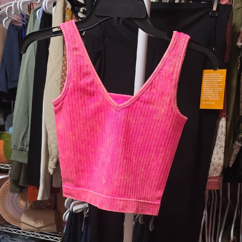 Zenna 2-Way Vibrant Pink Ribbed Women's Top (Small/Medium)